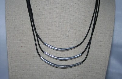Collar tubo de tres hilos de cuero negro de plata de ley Silpada N1571 Foto 1 de 4