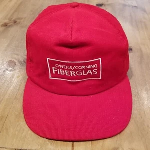 Vintage Owens Corning Fiberglass Corduroy Hat Cap Snap Back Red Made USA Trucker - Picture 1 of 9