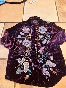 Johnny Was Pacifica Oversized Velvet Shirt Eggplant XS NWT - Picture 1 of 6