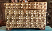 Vintage Brass Studded Chest Wedding Trunk Beautiful Hand Carved Storage Box