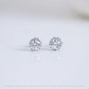 0.90Ct Round Cut Lab-Created Diamond Halo Stud Earrings 14K White Gold Plated - Picture 1 of 3