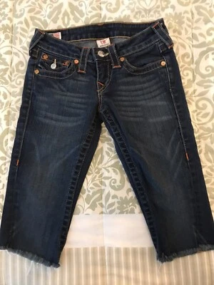 TRUE RELIGION Size 24 Women's Cut Off Denim Jean Shorts Flap Pocket - Image 1 of 4