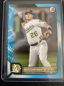 2022 Bowman Matt Chapman #77 Sky Blue Paper Parallel 52/499 Oakland/Blue Jays - Bild 1 von 2