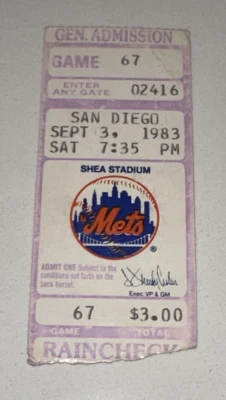 1983 San Diego Padres New York Mets Shea StadIum Ticket Stub Tony Gwynn HOF - Image 1 of 2