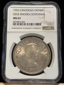 SOUTHERN RHODESIA Crown 1953, Rhodes Centennial, NGC MS 63 Lustrous UNC. 004. K8 - Picture 1 of 2