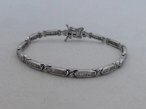 Estate Sterling Silver 6.5" Diamond Bracelet HY-11 - Picture 1 of 6