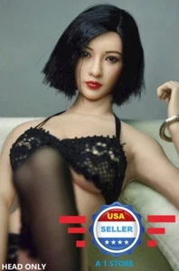 Cabeza de pelo corto femenina asiática escala 1/6 esculpida para figura muñeca Phicen de 12"" - Imagen 1 de 2