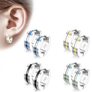 O&S Männer Damen 2 Klapp-Creolen bicolor Edelstahl Ohrringe gebürstet zweifarbig - Bild 1 von 7