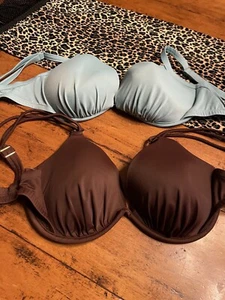 VENUS BIKINI TOPS SET 2 BROWN MINT GREEN 32DDD 34DD 36D PAD WIDE STRAP SUPPORT - Picture 1 of 18