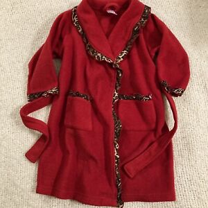 Bathrobe Girls 4T Red Fleece Leopard Ruffle Trim Belt Pockets Children’s Place
