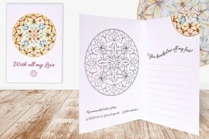 Hand Drowned Mandala Greeting Cards-High Quality Printing w/envelopes, pack of 4 - Picture 1 of 14