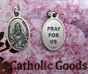 Saint St. Gertrude - Pray for Us - Oxidized Italian Die Cast 1 inch Medal  - Picture 1 of 3