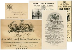 VINTAGE ADVERTISING FLYERS 1810-1920 ROYAL WARRANT HOLDERS 5 ITEMS - Picture 1 of 7