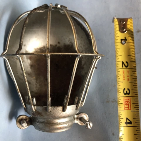 1-Vintage Industrial Cage Wire Light Fixture Old Garage Trouble Light Steampunk Cover