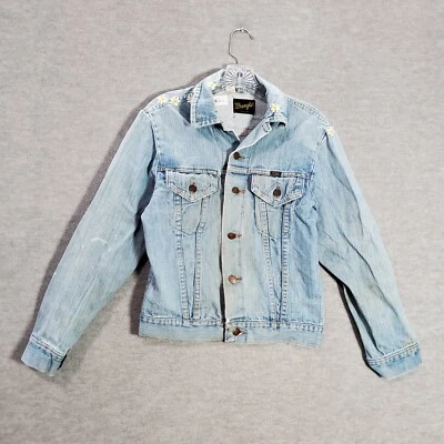 Chaqueta De Colección Wrangler Mujer 36 Denim Trucker Margarita Bordada Años 70 EE. UU. LEER Foto 1 de 4