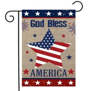 God Bless America Star Burlap Garden Flag Patriotic 12.5" x 18" Briarwood Lane - Picture 1 of 4