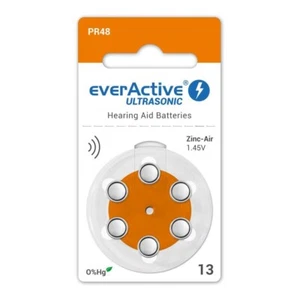 6 x everActive Size 13 Hearing Aid Batteries Orange - Zinc Air Mercury Free PR48 - Picture 1 of 2