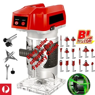 6 Speeds Brushless Cordless Trimmer Router +15pcs bits For Milwaukee 18V Battery - image 1 of 4