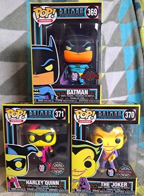Batman Blacklight Pops +Batman 369 Pop + The Joker 37 Pop + Harley Quinn 371 Pop - image 1 of 4