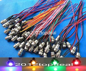 5mm 12V colorful pre-wired LED Metal Indicator Pilot Dash Light Lamp Wire Leads - Picture 1 of 3