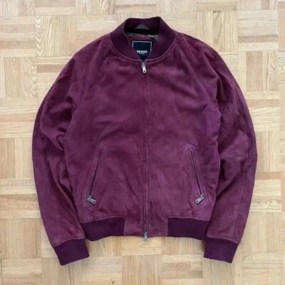 Men's Purple Leather Bomber Jacket Real Soft Suede Leather Coat  - Image 1 of 4