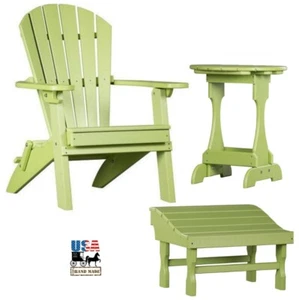 3pc 4 SEASON ADIRONDACK SET - LIME GREEN Folding Chair Ottoman & Candy Table USA - Picture 1 of 5