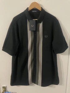 Camisa Fred Perry Panelada Botón A Través Verde Grande Nueva Con Etiquetas - Imagen 1 de 16