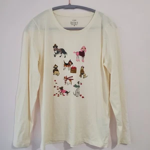 Camiseta J Crew Mujer Crema Manga Larga Coleccionista Perros Estampado Otoño Talla M Amantes de los Perros - Imagen 1 de 11