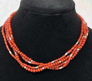 Vintage Shube Dakota West Sterling 18-21" Beaded Red Coral Sterling 925 Necklace - Picture 1 of 8