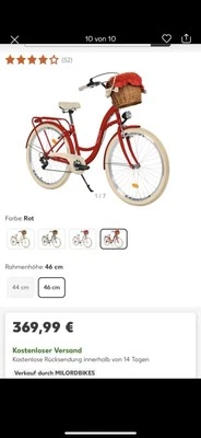 Milord Komfort Damenfahrrad, 28 Zoll, Rot, 7 Gang Shimano - Bild 1 von 4