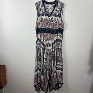 Bila Boho Maxi Dress Womens XXL Handkerchief Hem Sleeveless Smocked Waist Beach - Picture 1 of 8