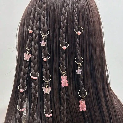 14 piezas lindos anillos trenzados de pelo de oso mariposa para niñas - clips de cuentas en forma de perla - Foto 1 de 4