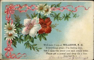 Williston, ND Saludos de Acción de Gracias, Flores, 1910 Williams County Dakota del Norte - Imagen 1 de 2
