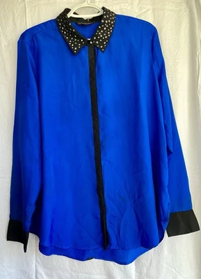 Blusa De Colección Rock & Republic Azul y Negra Tachonada Manga Larga Para Mujer’s XL Usada Foto 1 de 4