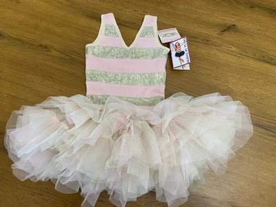 Ooh! La La! Vestido de alta costura lentejuelas/rayas champán/rosa ¡NUEVO CON ETIQUETAS! 4T Foto 1 de 4