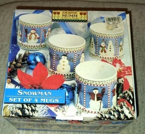 Sakura Debbie Mumm Steinzeug 1997 Schneemann Set 4 Tassen Neu im Karton - Bild 1 von 7