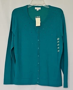 Studio Works Teal Green Lightweight Embellished Cardigan Sweater Wmns PXL - Picture 1 of 6