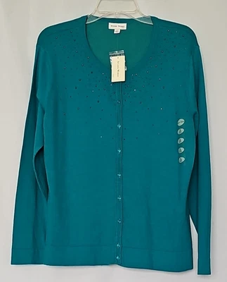 Studio Works Teal Green Lightweight Embellished Cardigan Sweater Wmns PXL - Image 1 of 4