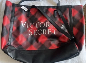 Neu mit Etikett Victoria's Secret BEUTELTASCHE ROT UND SCHWARZ LEDER 19 Zoll x 12 Zoll x 6 zoll - Bild 1 von 4