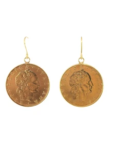 MILOR OF ITALY 14K GOLD FRANZÖSISCHE HAKEN LIRA MÜNZE OHRHÄNGER #7877 - Bild 1 von 5