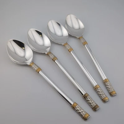 Wallace Golden Aegean Weave Sterling Silver Oval Soup Spoons - 7 1/4" - Set of 4 - Image 1 of 3