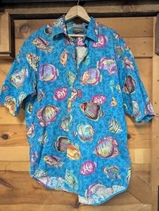 Vtg Tango Max Raab L Cotton Tropical Fish Shirt Hawaiian Salt Water Aquarium - Picture 1 of 10