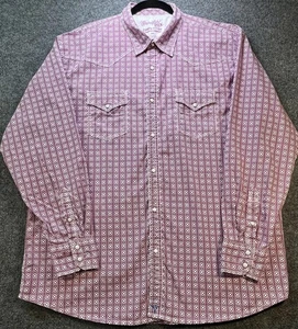 Wrangler 20X Competition Shirt Mens 2XL Pink White Pearl Snap Long Sleeve Rodeo - Picture 1 of 8
