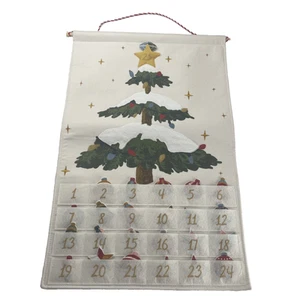 VTG Fabric Christmas Tree Advent Calendar 24”x16” Large W/24 Ornaments Beige - Picture 1 of 10
