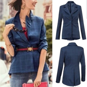 Cabi Sunset Kiss Windowpane Blazer 5425 Sz 8 Button Blue Academia Preppy Career - Picture 1 of 20