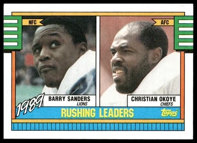 1990 Topps #28 1989 Rushing Leaders (Barry Sanders / Christian Okoye) LL NM+ - Image 1 of 2