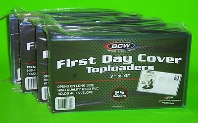 100 TOPLOADERS CUBIERTA PRIMER DÍA, PVC RÍGIDO, CAJA FUERTE DE ARCHIVO, 7 X 4, PARA SOBRE #6 Foto 1 de 4