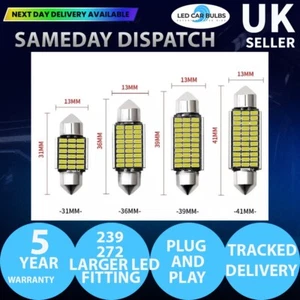 239 272 Bombillas LED Brillantes Placa Número Coche C5W Festón 31 36 39 41 mm 12v - Imagen 1 de 8