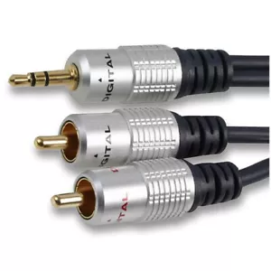 SHORT OFC 50cm Cable 3.5mm Stereo Jack to TWIN 2 RCA PHONO Audio Lead GOLD 0.5m - Picture 1 of 1