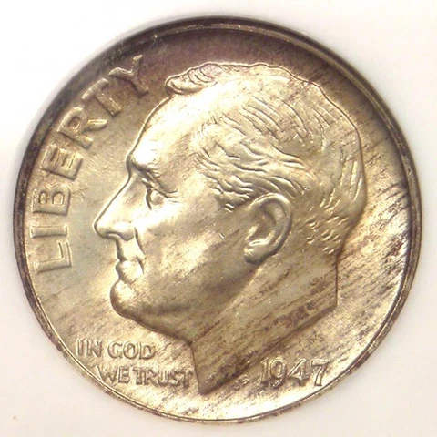 1947 Roosevelt Dime 10C - Certified NGC MS67 FT - Rare in MS67 FB - $450 Value! Cover